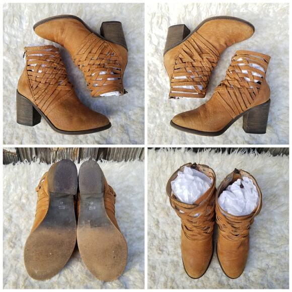 Strappy Western Bootie Free People Carerra Size EU 41 US 11 Tan Leather Woven - Picture 15 of 16